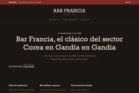 Portada de la web de Bar Francia