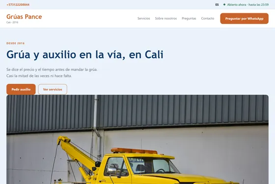 Portada de la web de Grúas Pance