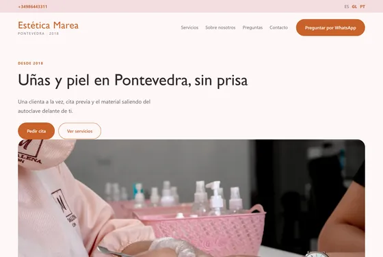 Portada de la web de Estética Marea