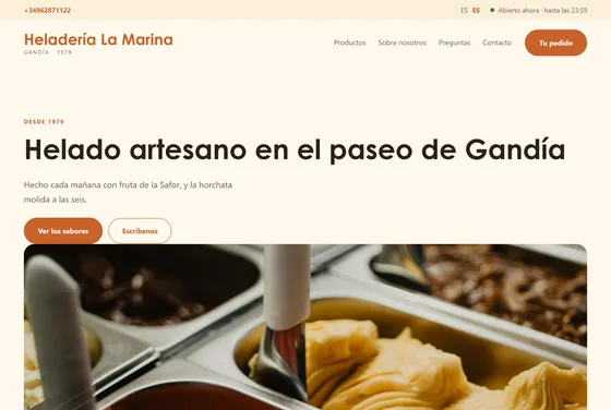 Portada de la web de Heladería La Marina